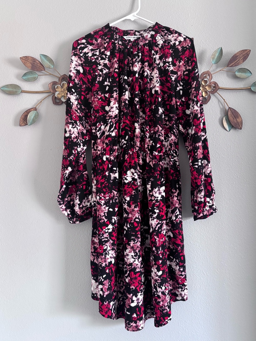 Elizabeth and James Abstract Long Sleeve Dress Black Red